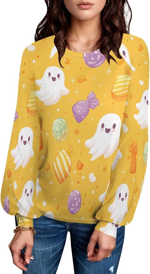 Domirica Halloween Sweatshirt - Funny Long Sleeve Top | Vintage Comfy Women's Apparel