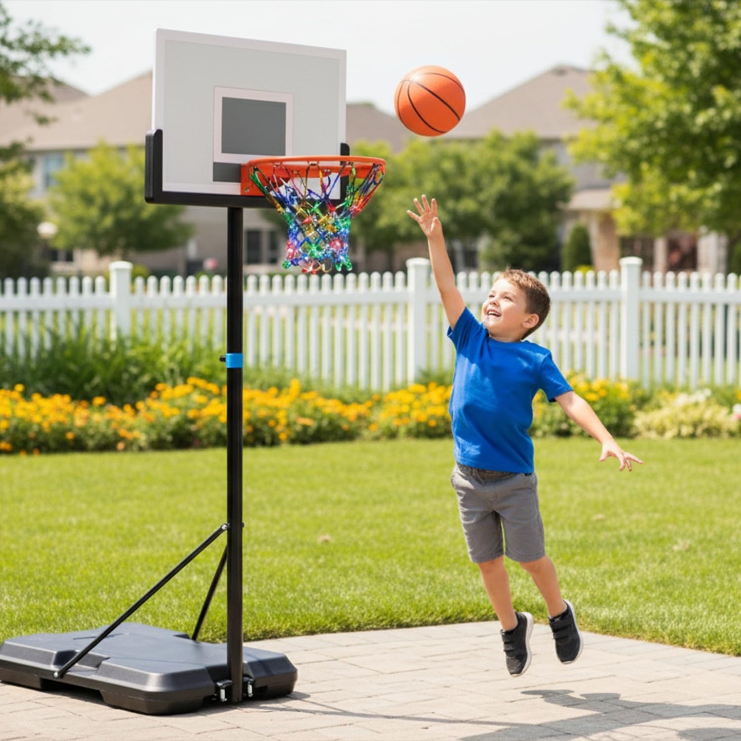 Mojedi Solar Powered RGB LED Basketball Net, Integrated Color Changing Light Up Basketball Hoop Net with Remote, 7 Colors 12 Modes, Waterproof Heavy Duty Replacement for Kids Adults Night Play Gift