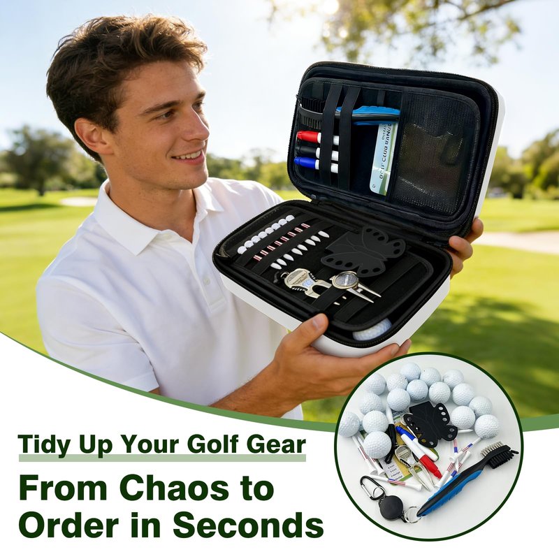 Golf Glove Holder Case, Hard Shell Protective Golf Accessories Organizer for Men and Women, Waterproof Durable, Portable with Handle, Large Capacity for Gloves, Balls, Tees, Markers, Ideal Golf Gift