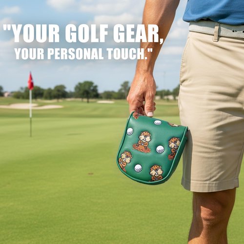 Golf Mallet Putter Cover for DF3 Center Shafted Putter Head Cover Mallet Putter Headcover Magnetic Synthetic Leather Mallet Putter Cover Club Protective Case for Men (Putting Man)
