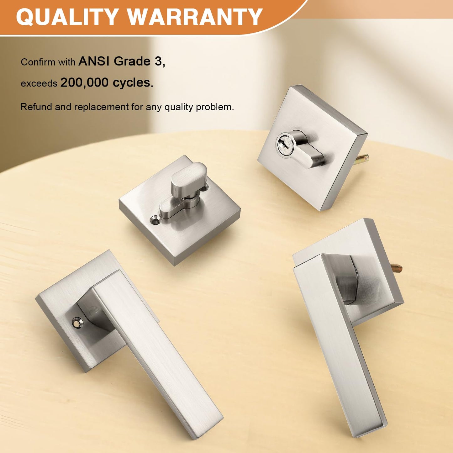 Probrico Brushed Nickel Passage Door Lever with Single Cylinder Deadbolts Combo Pack, Modern Square Lock Set Handleset,Exterior Handle and Set,Same Keys, 2 Pack