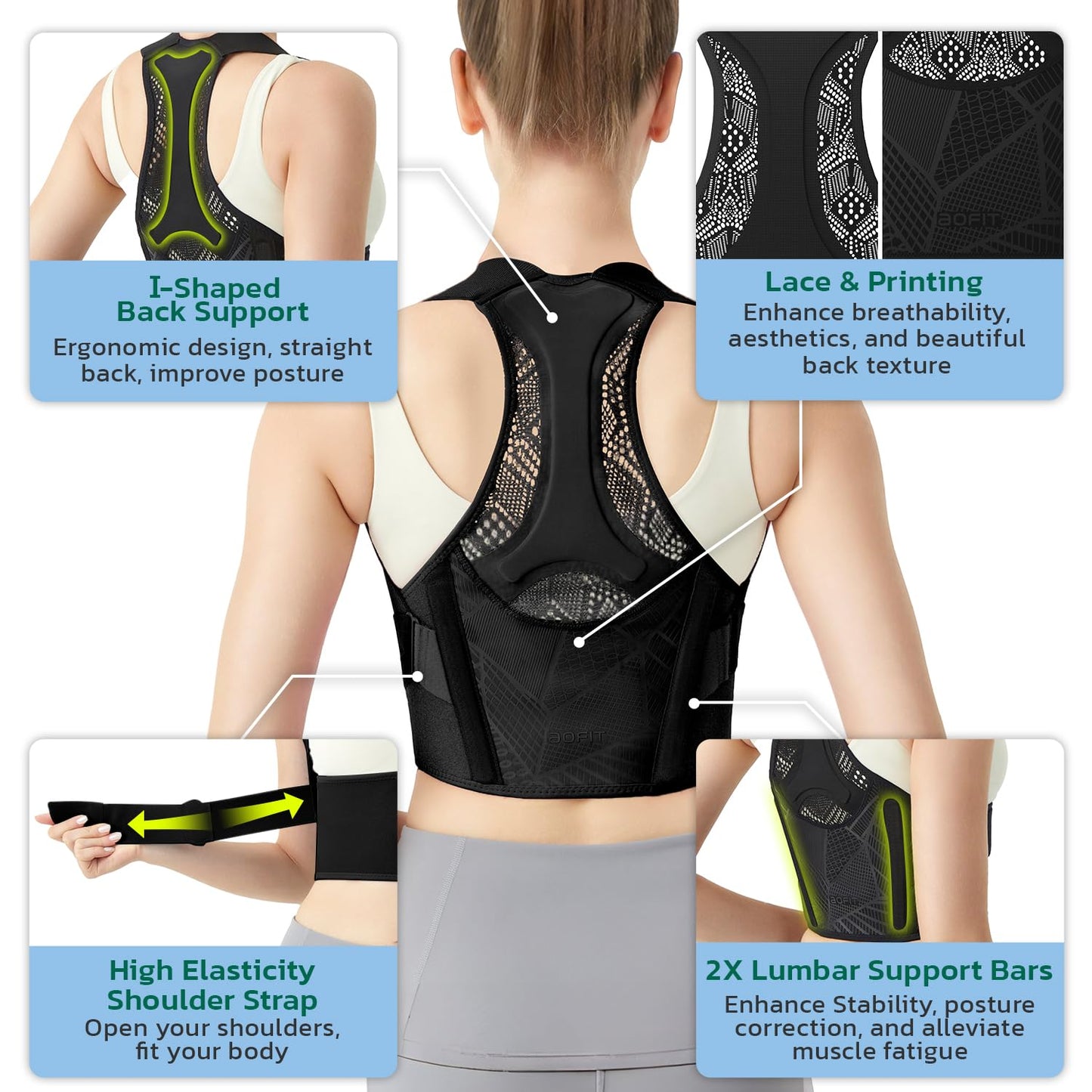 aoFIT Posture Corrector for Women - Lightweight and Breathable Back Brace for Pain Relief, Rounded Shoulders and Hunchback, Compact & Portable with Fashionable Design, Invisible Under Clothes Black M