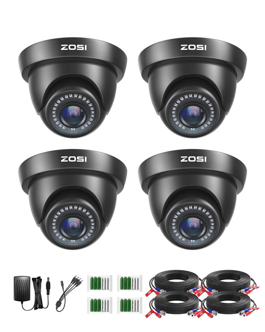 ZOSI 4 Pack 1080p 2MP HD-TVI Home Security Camera Outdoor Indoor 1920TVL, Weatherproof Surveillance CCTV Black Dome Camera, 80ft Night Vision, 24PCS LEDs, 90°View Angle