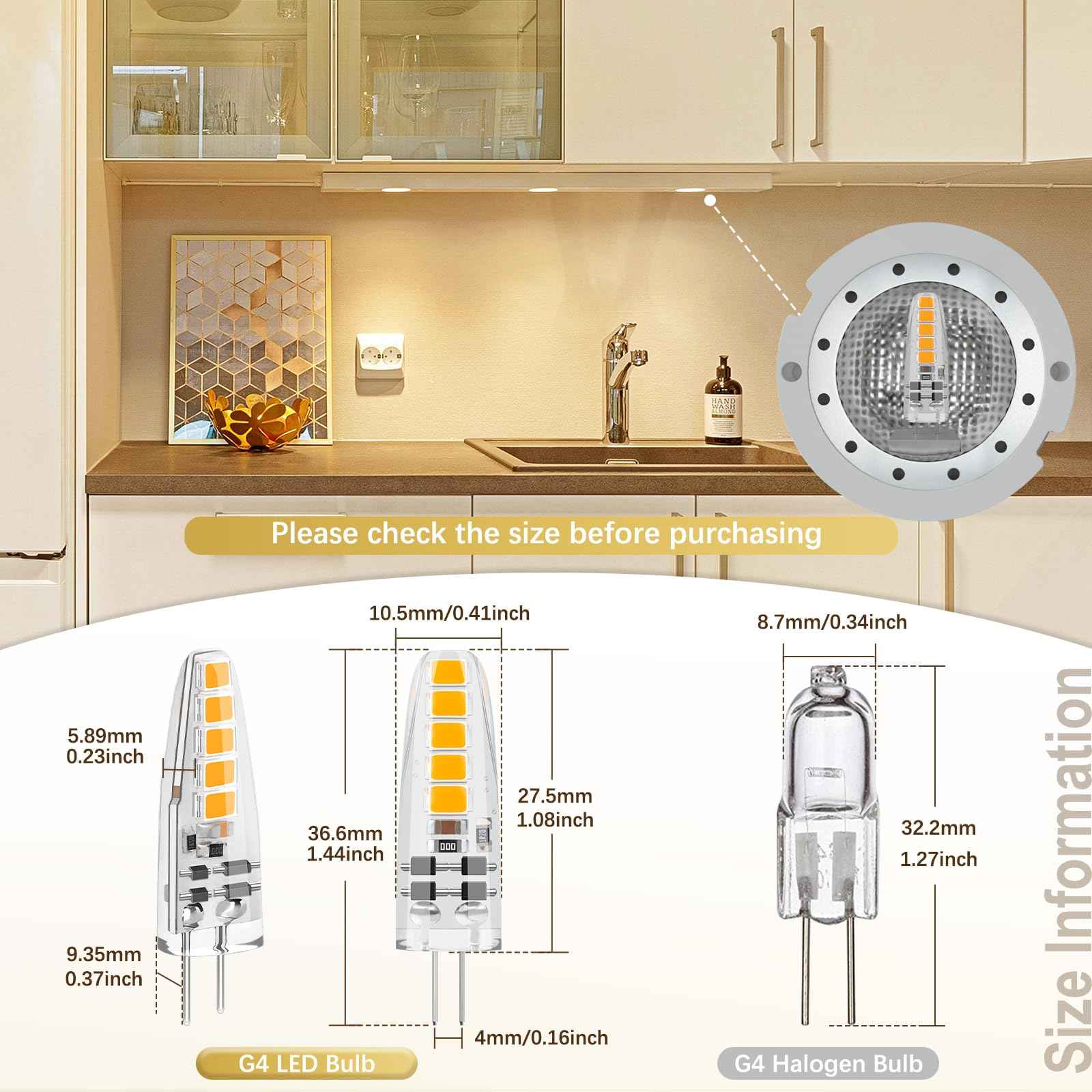 DiCUNO G4 LED Bulb Dimmable, 12V, JC Bi-Pin Base Light Bulbs 2W, Warm White 2700K, 20W T3 Halogen Replacement for Landscape Lighting, Under Cabinet Lighting, RV, Chandelier, 185 Lumen, 10-Pack