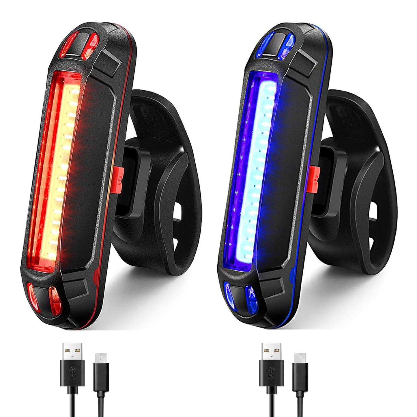 YUERWOVER Bike Tail Light Ultra Bright Bicycle Rear Light 2 Pack USB Rechargeable LED Safety Lamp Cycling Night Riding Essential Warning Flasher Waterproof 5 Modes Road Reflector(Red+Blue)
