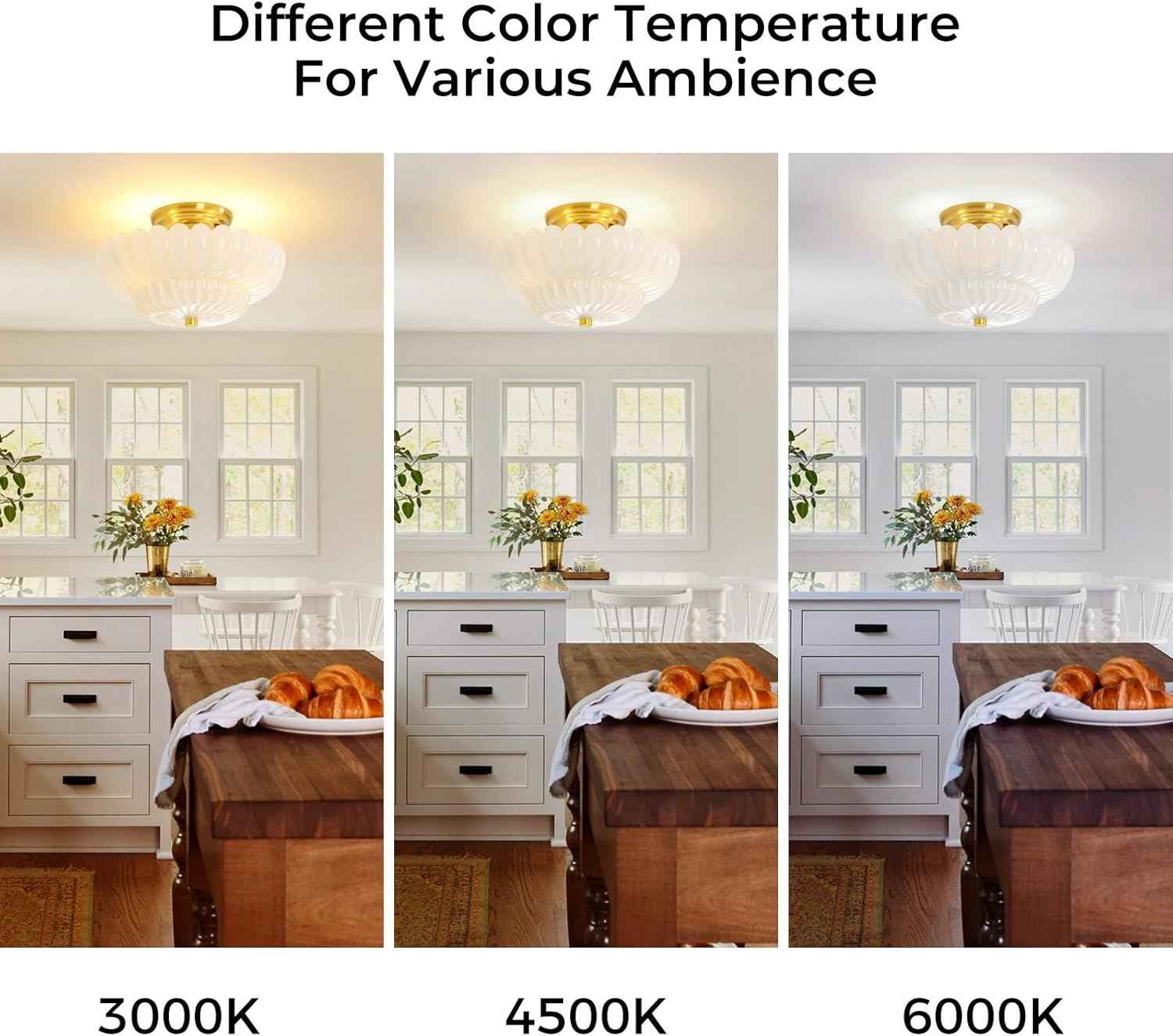 Modern Semi Flush Mount Ceiling Light Fixture with Brown Glass & Black Base - Ideal for Living Room, Kitchen, Bedroom, Hallway (Bulb Not Included)