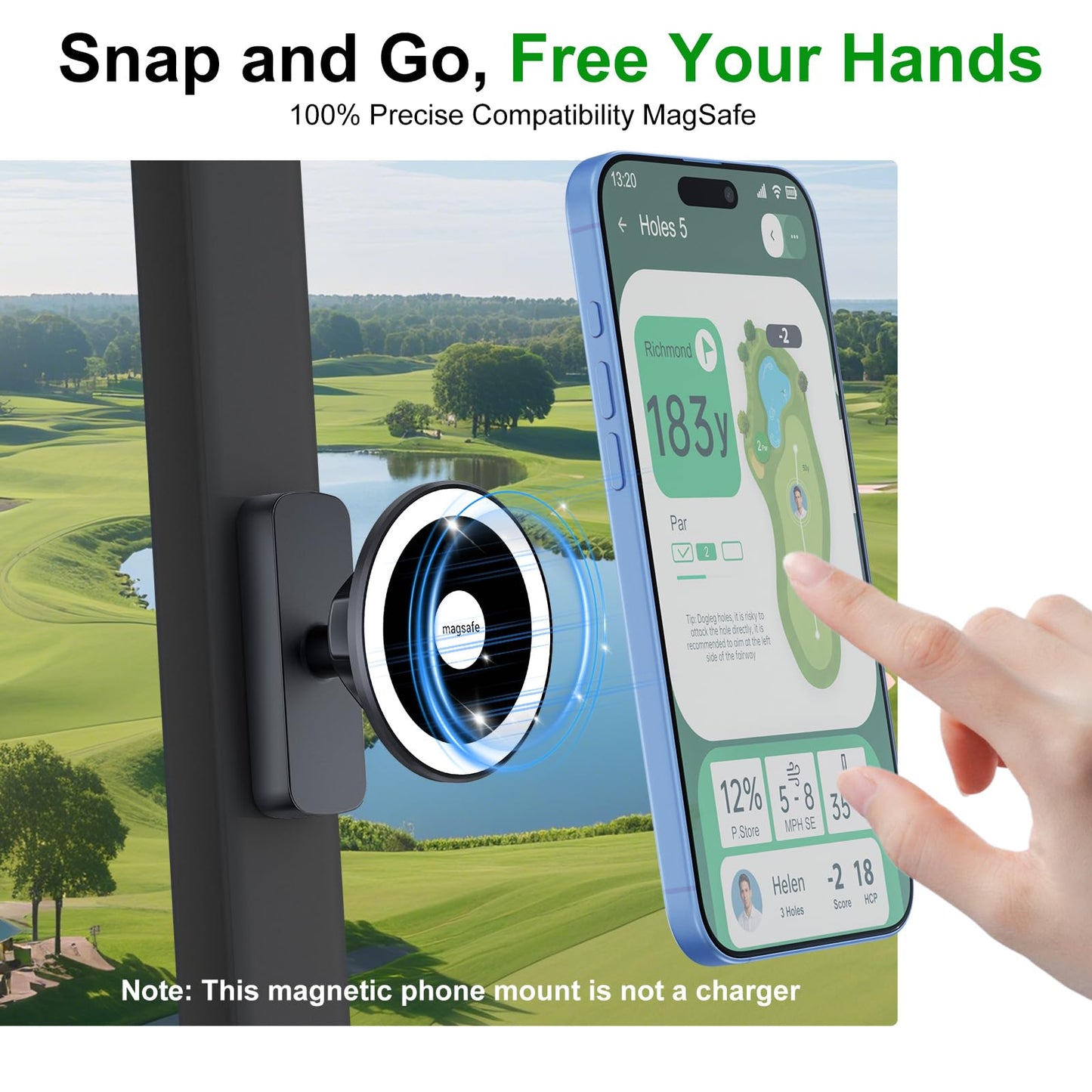 UYCCIMB Magnetic Golf Cart Phone Holder Compatible with MagSafe iPhone 16/15/14/13/12 Series, Fits EZGO ＆ More Any Iron Metal Surface for Golf Cart Accessories MagSafe Gift