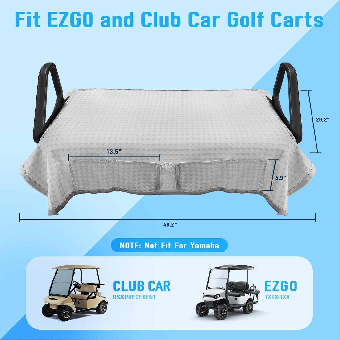 LEAPGOMAX Golf Cart Seat Covers Cooling Ice Silk Golf Cart Seat Blanket for EZGO TXT RXV/Club Car DS Precedent Front Seat 4 Pockets Seat Blanket for 2-Person Seats, Keeps Seat Cool and Clean Gray