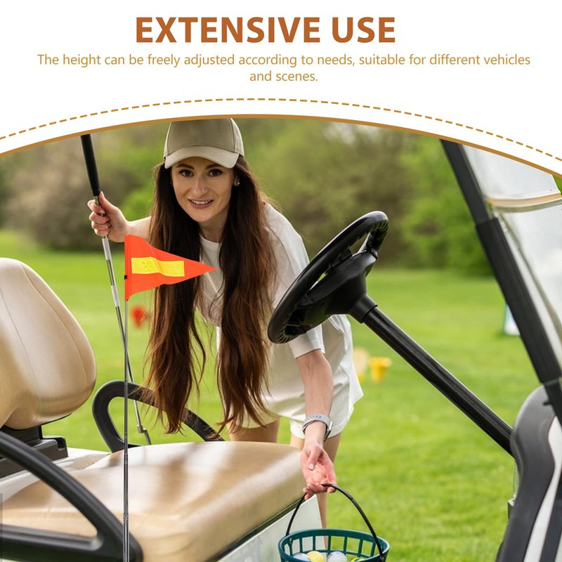 OUNONA Reflective Golf Cart Safety Flag Telescopic Triangle Flag Pole Adjustable for Wheelchair Mobility Scooter High Visibility Safety 20.47X11.81 Inches