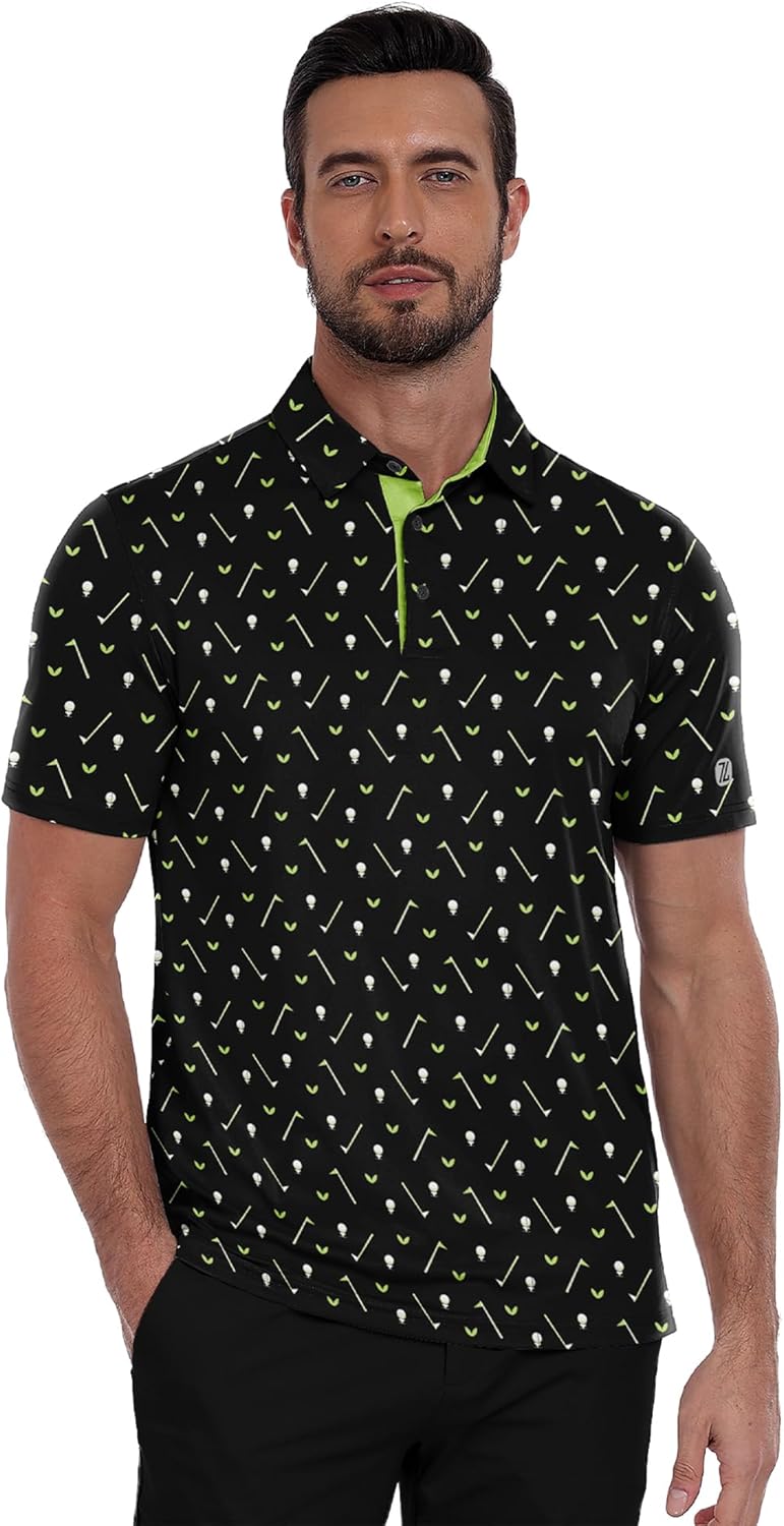 ZITY Men's Golf Polo Shirt - Short Sleeve Performance Moisture-Wicking Print | Casual & Golf Wear