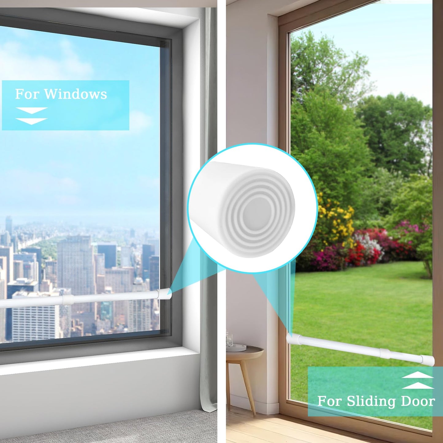 toresper 1 Pack Window Security Bars Adjustable Sliding Glass Door Lock Bars 15.7''-27.5'' Tension Rods 1.2'' Diameter Window Safety Lock Bar Stopper with Rubber Tips (White-1Pcs, 15.7''-27.5'')