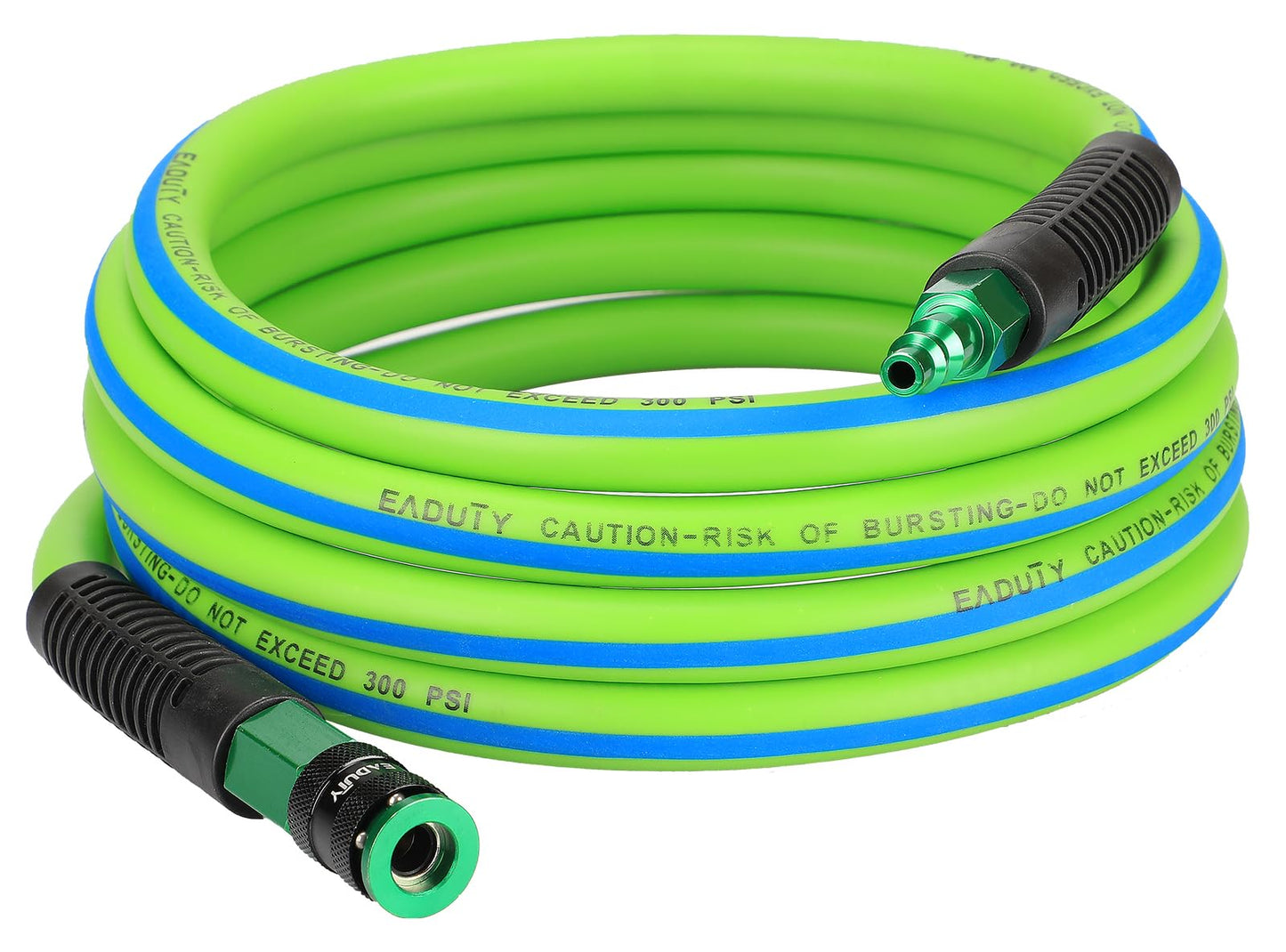 EADUTY Hybrid Lead-in Air Hose 3/8 In. x 3 ft, Lightweight, Flexible, Durable Air Compressor Hose with Aluminum Universal Quick Coupler and Industrial Plug, Green Blue