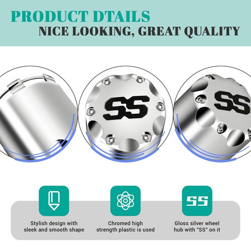 DRIVE UP SS Golf Cart Wheel Center Cap Cover Suitables for Yamaha, Club Car and EZGO Golf Cart, Push in Style Chrome ITP SS Golf Cart Center Hub Caps-4 Packs