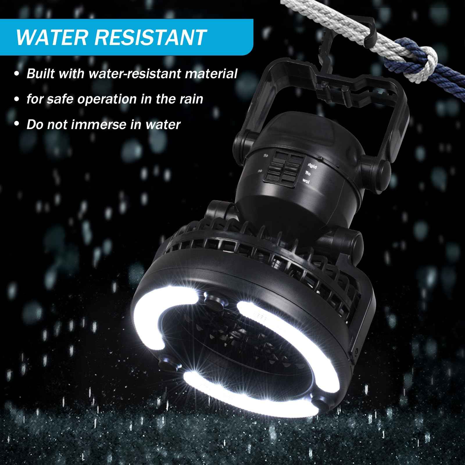 SZJUANWANG Portable Camping Light with Ceiling Fan, Tent LED Light Fan with Hanging Hook, 3 Speed Strong Airflow, Camping Lantern Fan, Cooling for Bed Camping Hiking Hurricane Emergency