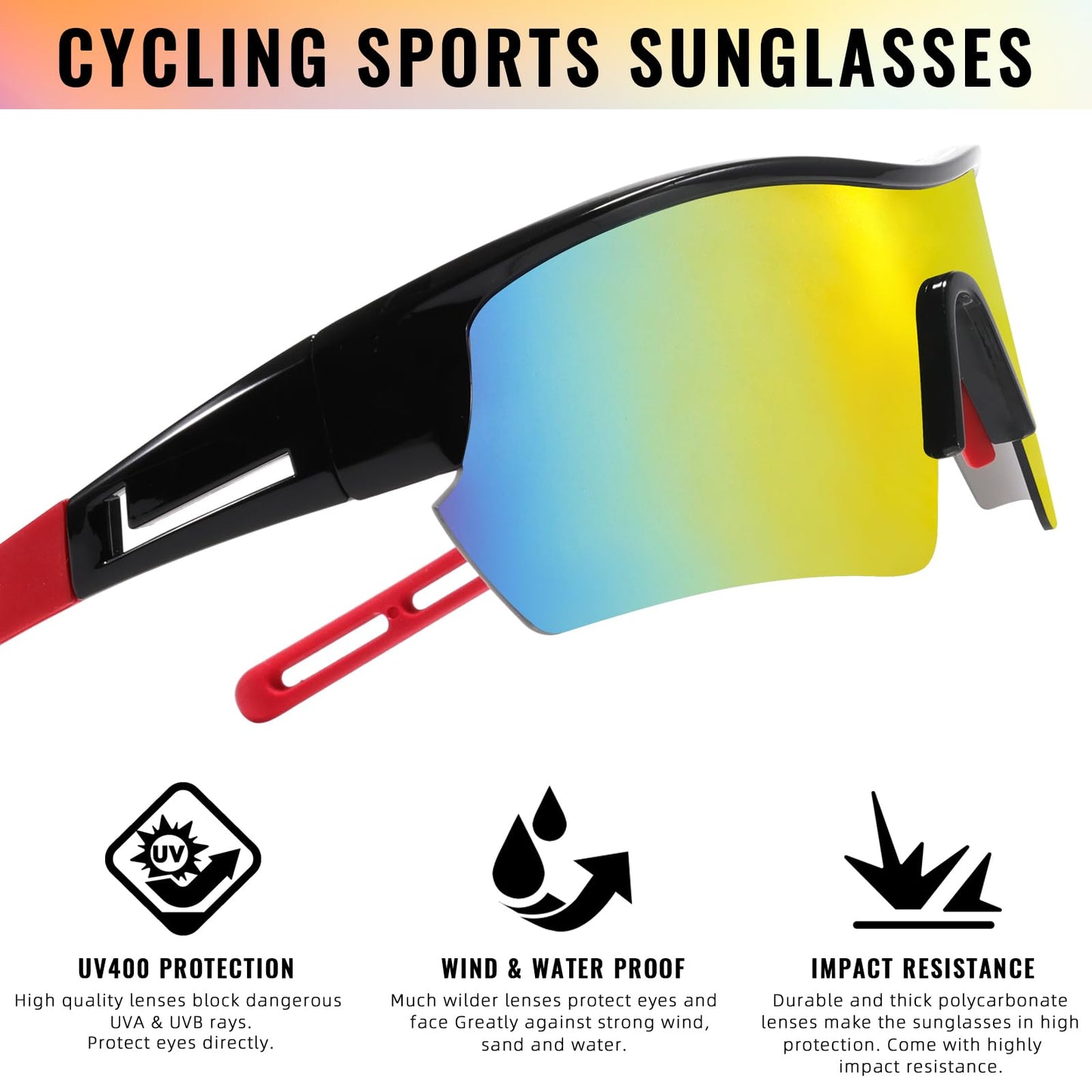NICBOOY 3Packs Sports Sunglasses for Men Youth Women Baseball Sunglasses for Youth Softball UV Protection Cycling Sunglasses