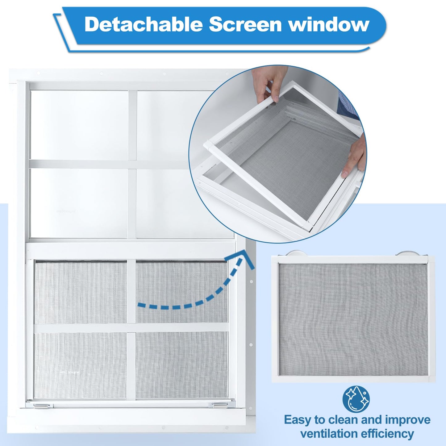 2 Pack 14"x21" Sliding Shed Windows, Chicken Coop Windows - White Flush Mount w/Removable Screen & Tempered Glass, Small Windows Suitable for Coops, Garages, Playhouses, Trailers