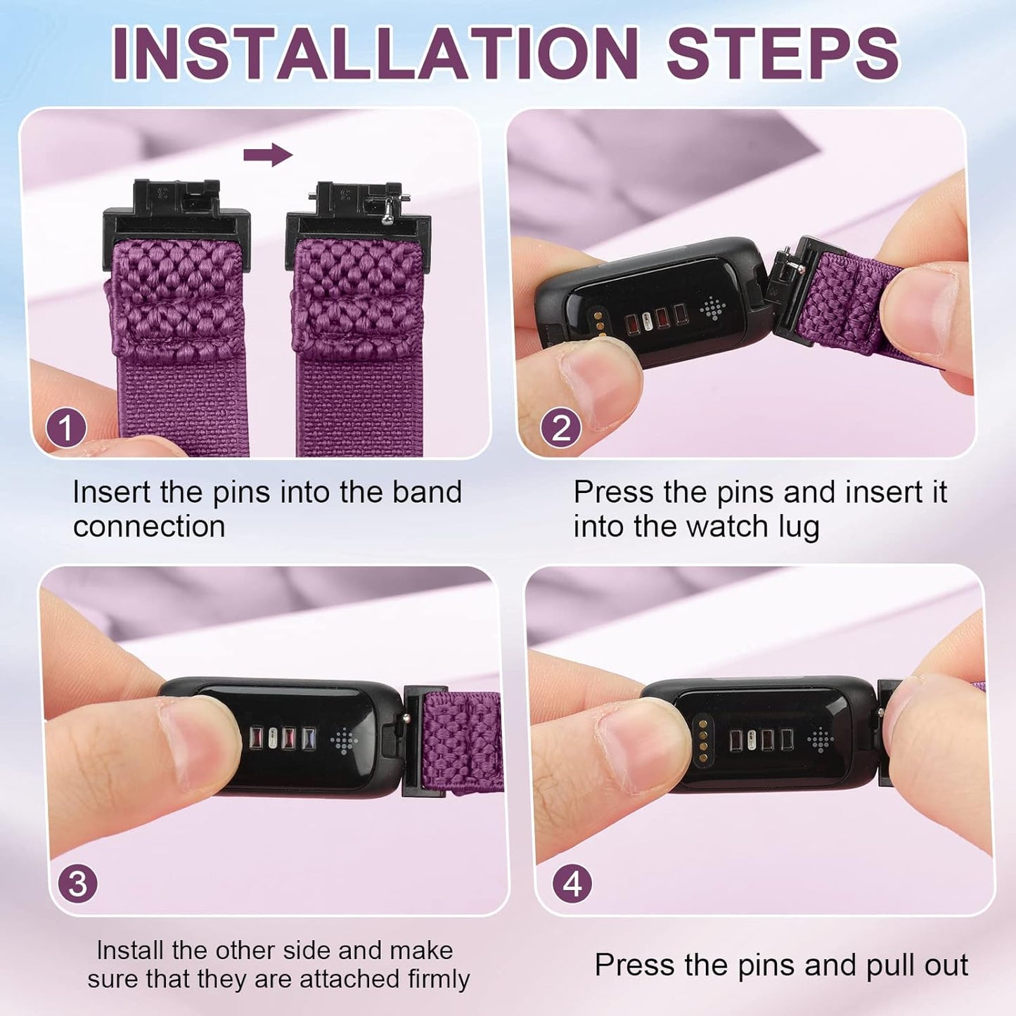 Vodtian 4-Pack Elastic Bands for Fitbit Inspire 3/2 | Adjustable Nylon Loop Straps for Men & Women