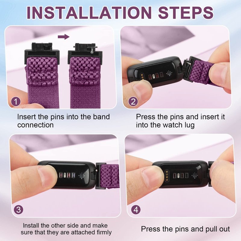 Vodtian 4 Pack Bands Compatible with Fitbit Inspire 3/Inspire 2/Inspire/Inspire HR/Ace 3/Ace 2 Band, Elastic Adjustable Nylon Loop Straps Replacement Sport Stretchy Wristband for Women Men