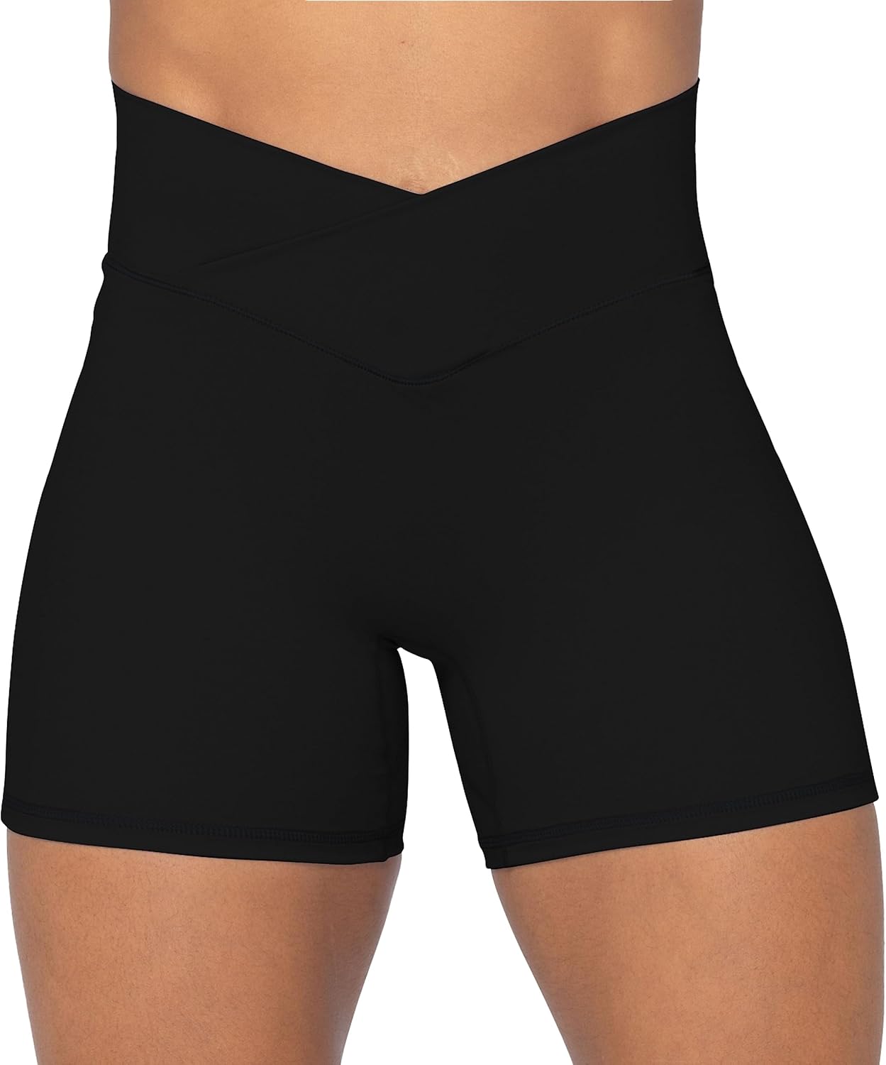 Sunzel Crossover Biker Shorts - High Waist Yoga Workout Shorts with Tummy Control for Women