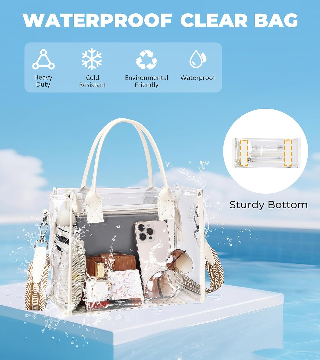 Skiennix Clear Tote Bag - Transparent Stadium Purse for Women | Thick PVC with Guitar Strap