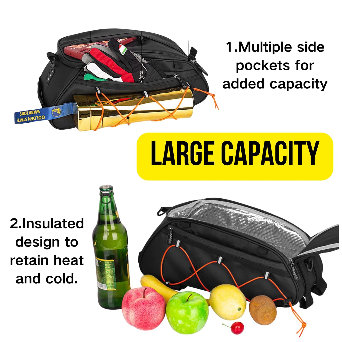 GlneYos Rear Bike Rack bag,Bicycle Trunk Pannier Saddle Seat Bag Bike Accessories with shoulder strap large capacity Waterproof Reflective Bicycle Frame Bag Panniers for riding black