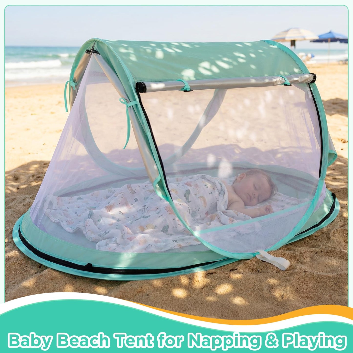 Techip Baby Beach Tent, Pop Up Beach Tent Sun Shade for Beach, UPF 50+ UV Protection Sun Shelters for Infants with Carry Bag for Outdoor Travel, Camping(Green)