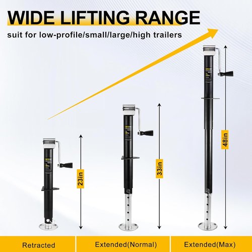 5000 lbs A-Frame Trailer Jack - Heavy Duty Side Wind Design with 15" Vertical Travel & Adjustable Drop Leg