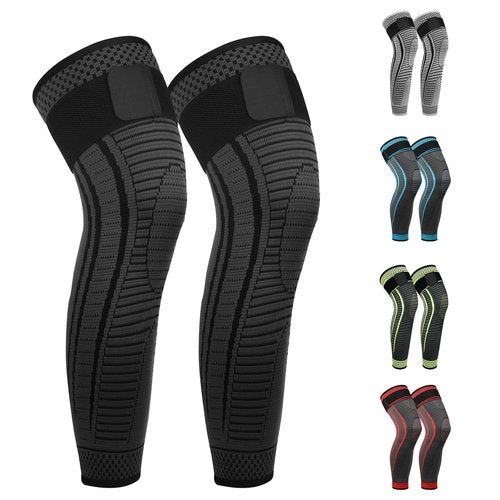 Ruilaibao Full Leg Compression Sleeves 2 Pack anti Sliping Ventilation Long Knee Support with Wraps for Men and Women Long Knee Compression Sleeve for ACJ, PCL, Meniscus Tear, Arthritis (L, Black)