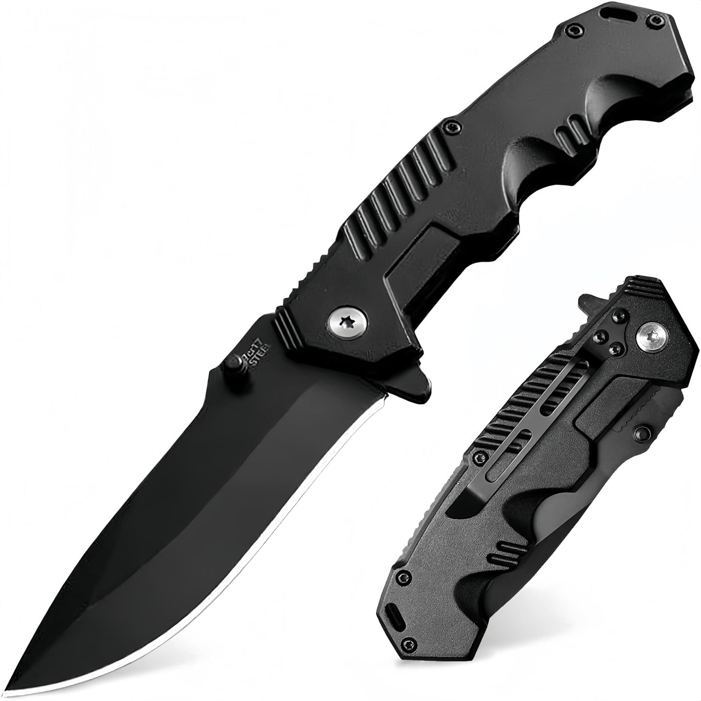 Pocket Folding Knife with Serrated Clip Blade, Pocket Knife for Outdoor Tactical Survival and EDC, Survival Knife Liner-Lock Belt Clip, Hunting, Camping, Outdoor, Unique Gifts for Friends （Black）