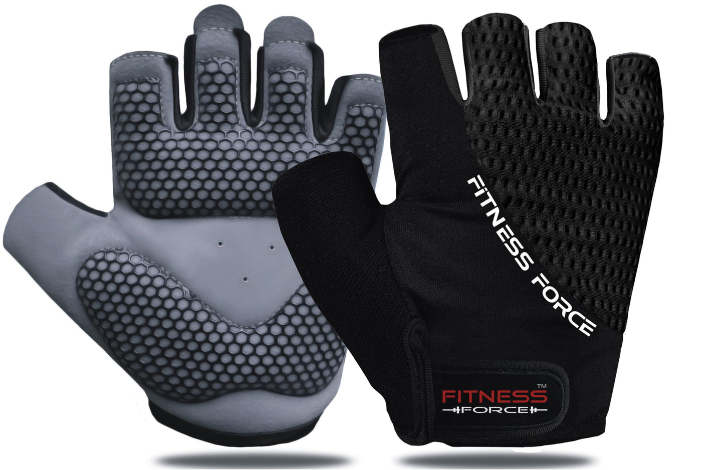FITNESS FORCE Breathable Workout Gloves for Men and Women, Padded Weight Lifting Gloves with Full Palm Protection for Grip, Exercise, Cycling, Gym, Fitness Training (Black, Medium)