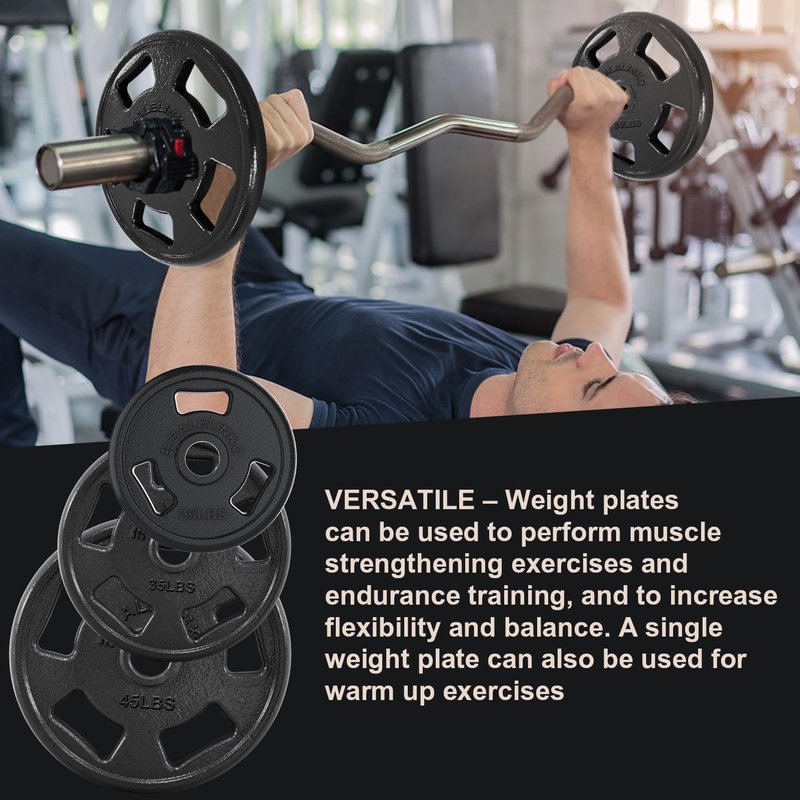Balelinko Cast Iron 2-Inch Olympic Grip Plate Weight Plate for Strength Training, Weightlifting and Crossfit in Pair, 10LB, Black