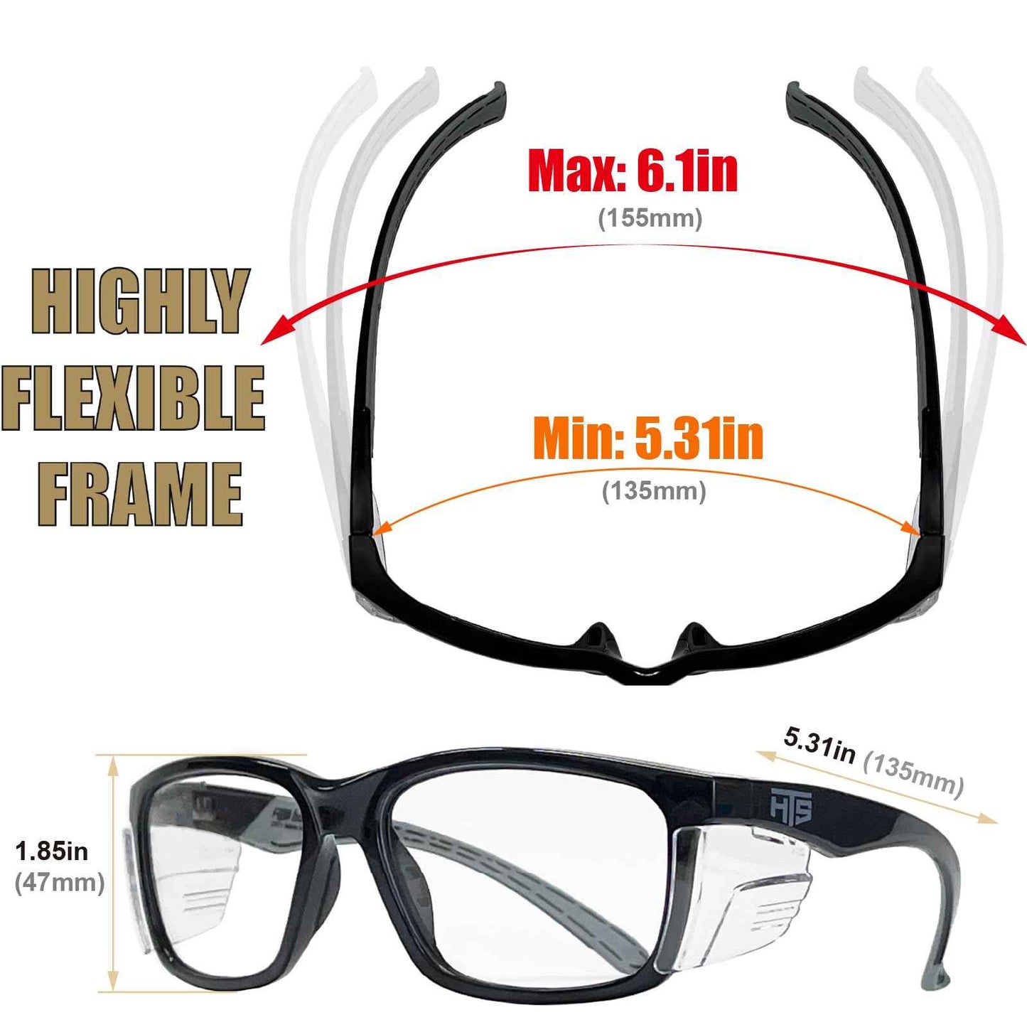 HTS HUNTERSKY E60 Anti-Fog Safety Glasses with Side Shields ANSI Z87 Eye Protection lab chemistry goggles Optical Eyeglass