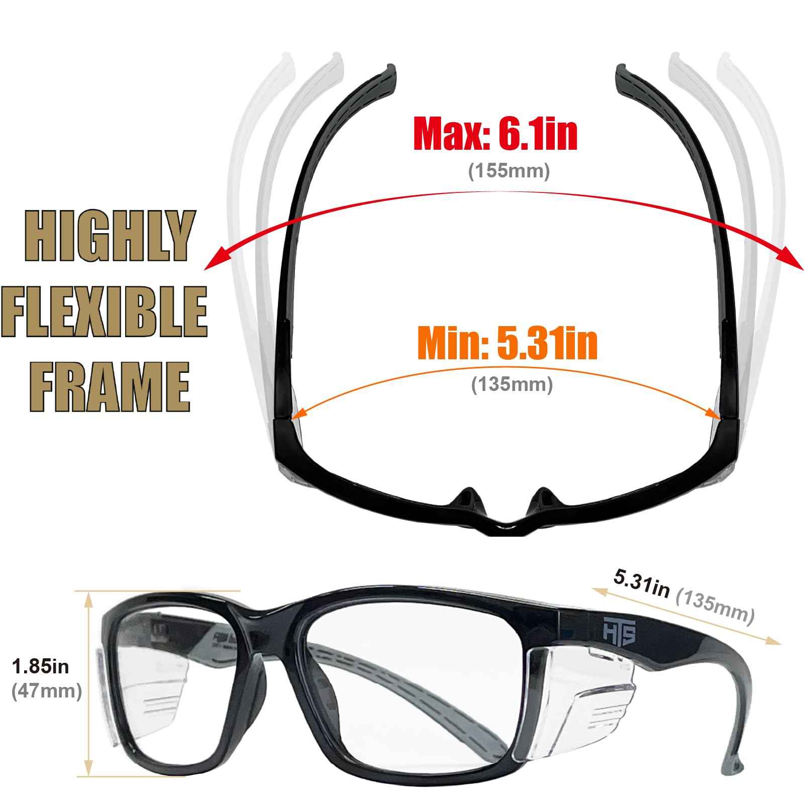 HTS HUNTERSKY E60 Anti-Fog Safety Glasses with Side Shields ANSI Z87 Eye Protection lab chemistry goggles Optical Eyeglass