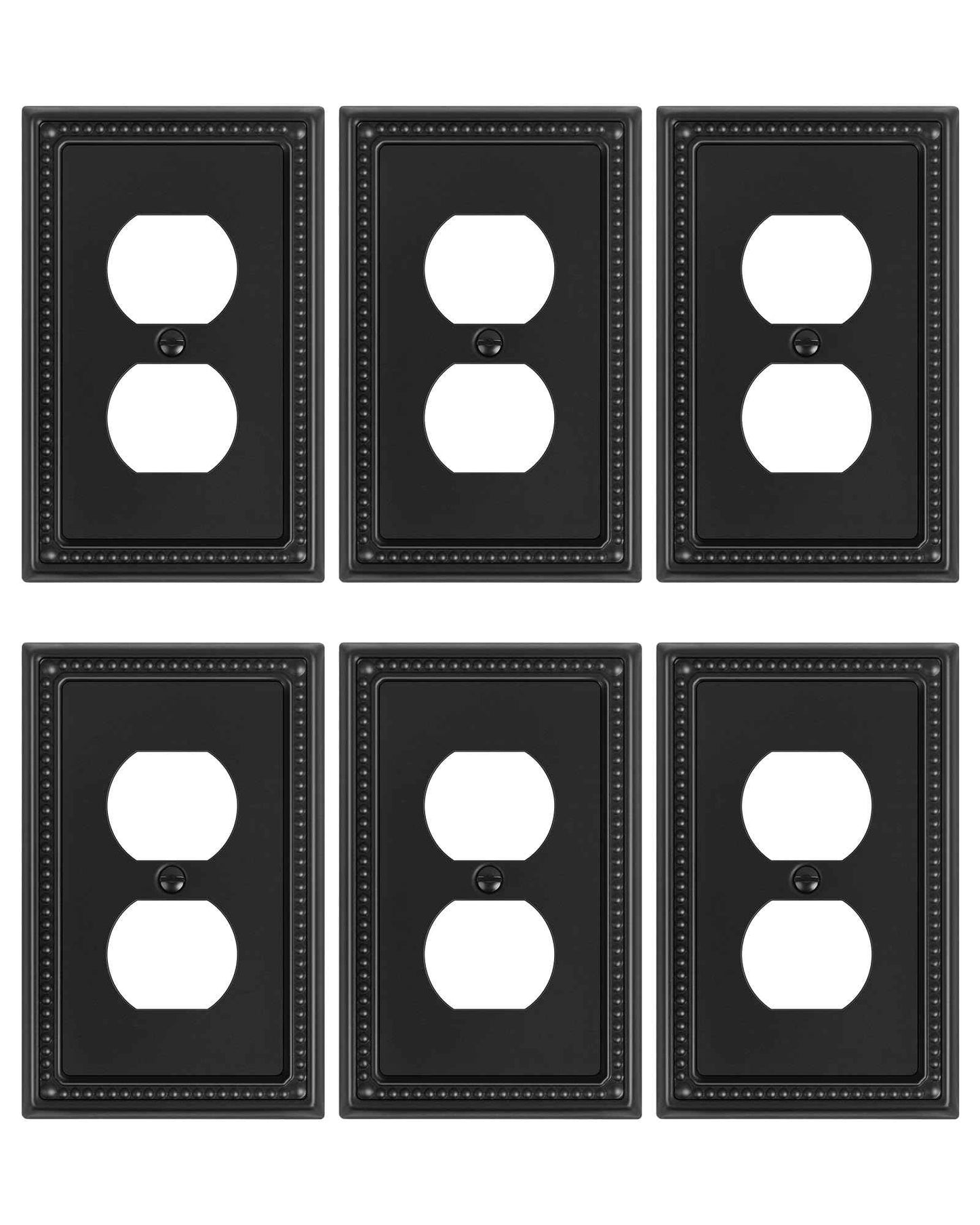 TREEWELL 6-Pack Duplex Outlet Cover, Black Metal Wall Plates for Electrical Outlets, 1 Gang Receptacle Light Switch Cover, Pearls Beaded Decorative Switch Plates and Outlet Covers