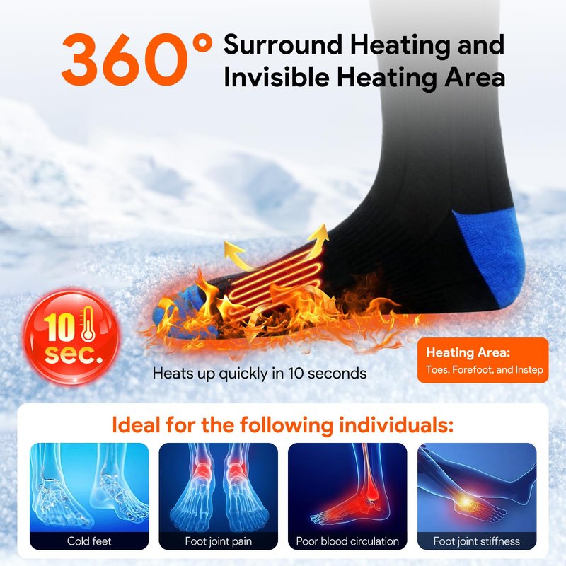 Minthouz Heated Socks for Men Women, 6000mAh*2 Battery Rechargeable Heating Electric Socks, APP Control Heated Sock, Gifts for Camping Fishing Cycling Skiing Skating Hiking Camping Outdoor Work