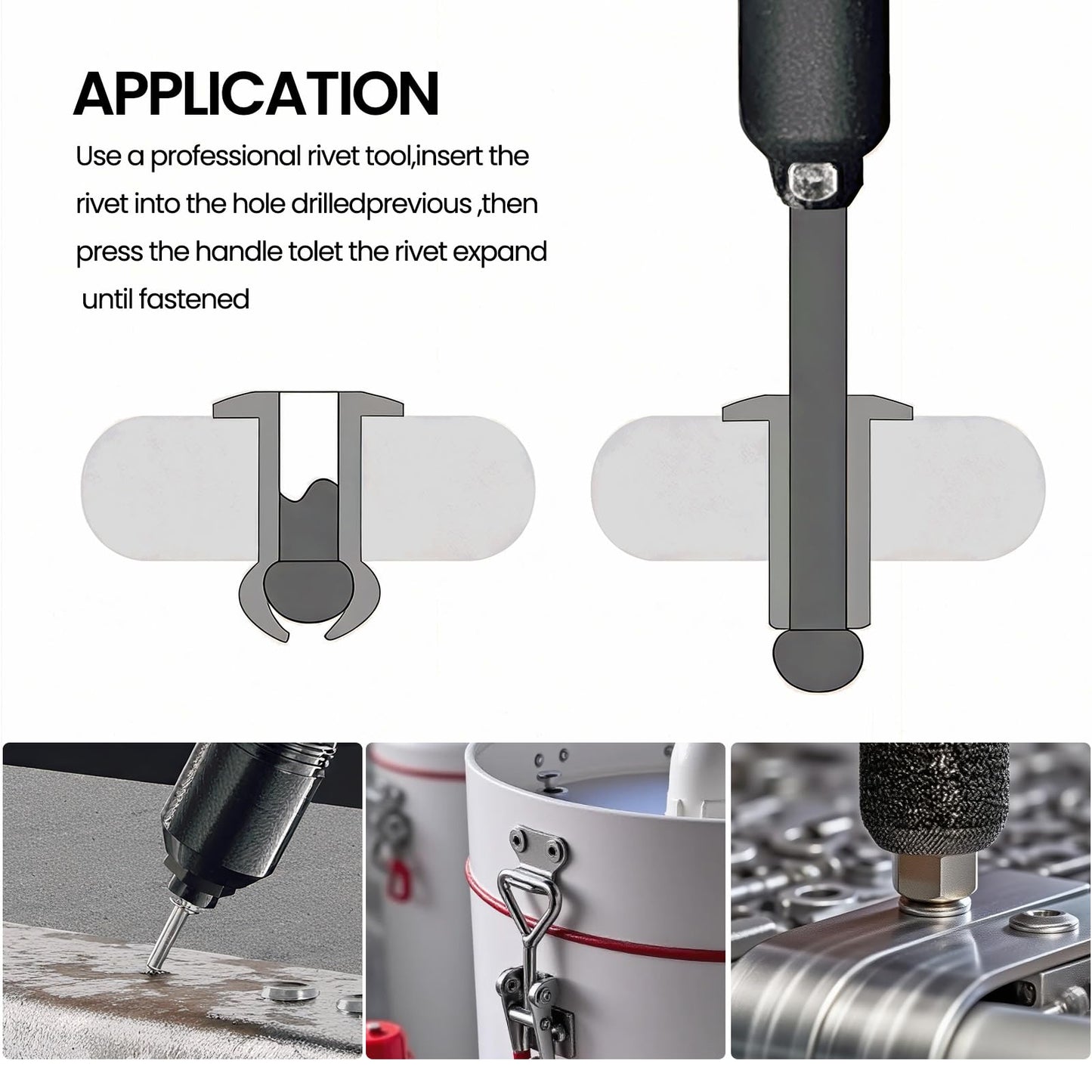 BNUOK 100pcs 3/16" x1/2" Stainless Blind Rivets,Pop Rivets,304 Stainless Steel Grip and Steel Mandrel, 4.8 x 12mm