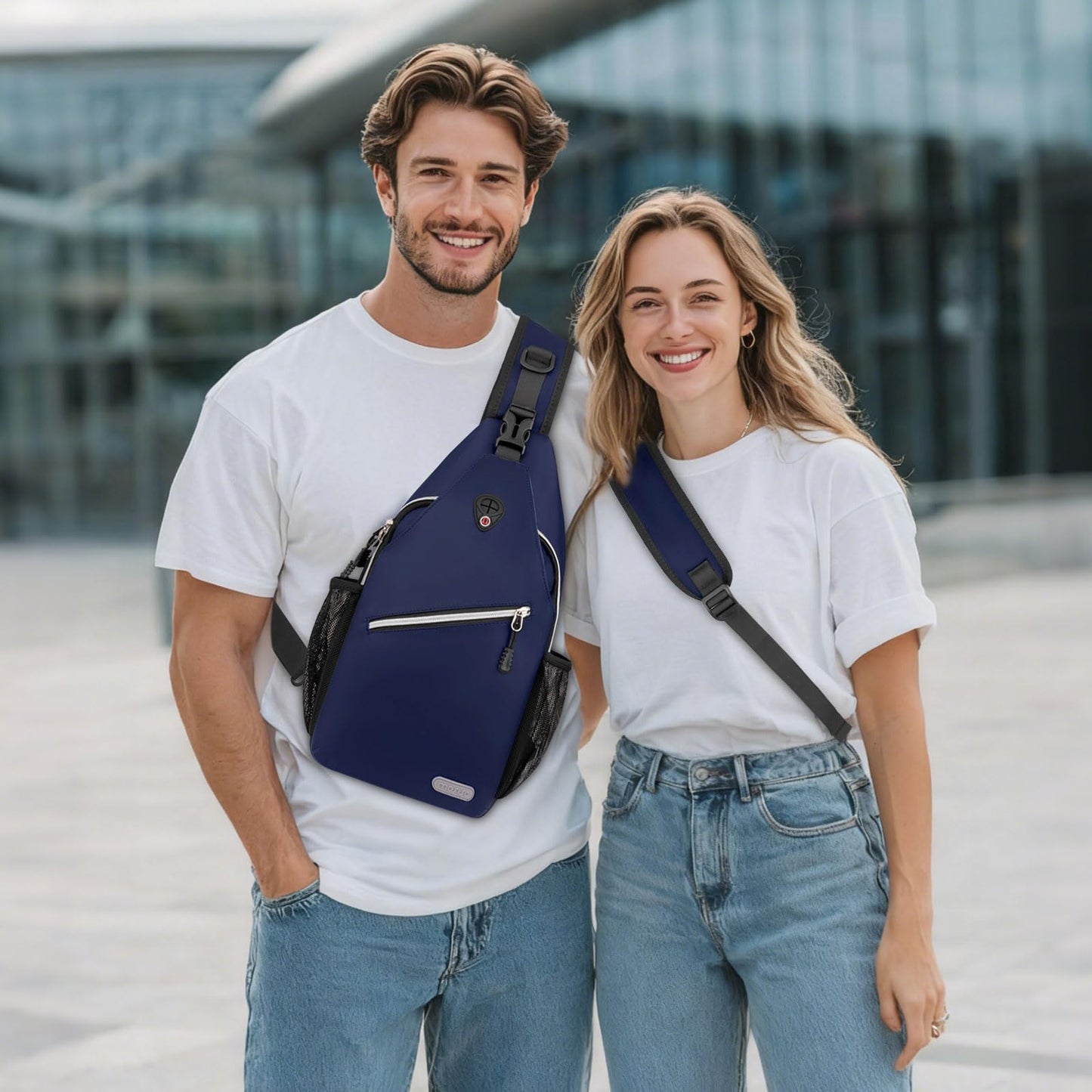 MOSISO Small Sling Bag for Women Men, Casual Crossbody Shoulder Bag, Sling Backpack Chest Daypack forTravel Hiking, Navy Blue, Medium