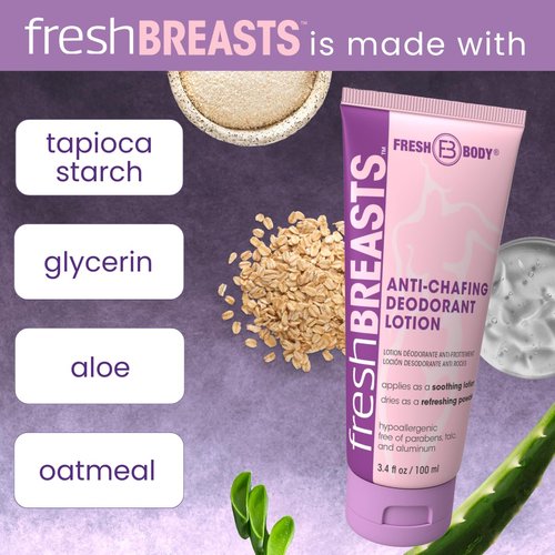 Fresh BREASTS Anti-Chafing Deodorant Cream to Powder for Under Boobs, Inner Thighs - Lotion Made without Talc, Aluminum, Parabens or Added Fragrance, 3.4 Fl Oz (2 Pack)