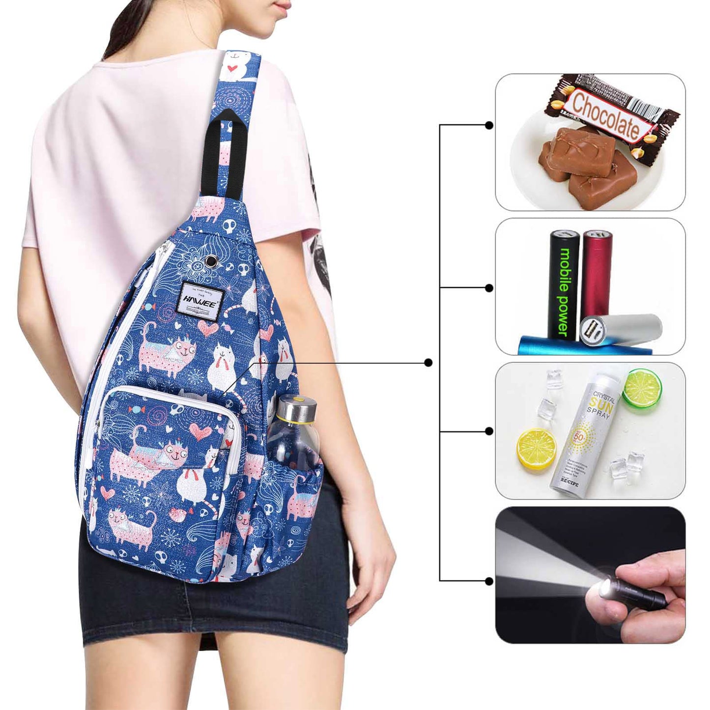 HAWEE Hiking Crossbody Bags for Women One Shoulder Strap Adjustable Sling Backpack