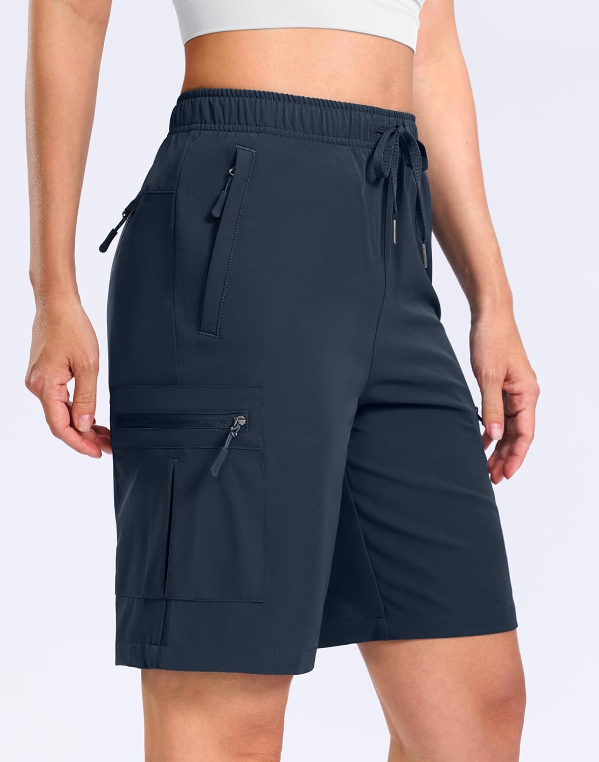 SANTINY Women's Lightweight Hiking Cargo Shorts - Quick Dry with 5 Zipper Pockets | Summer Travel & Golf