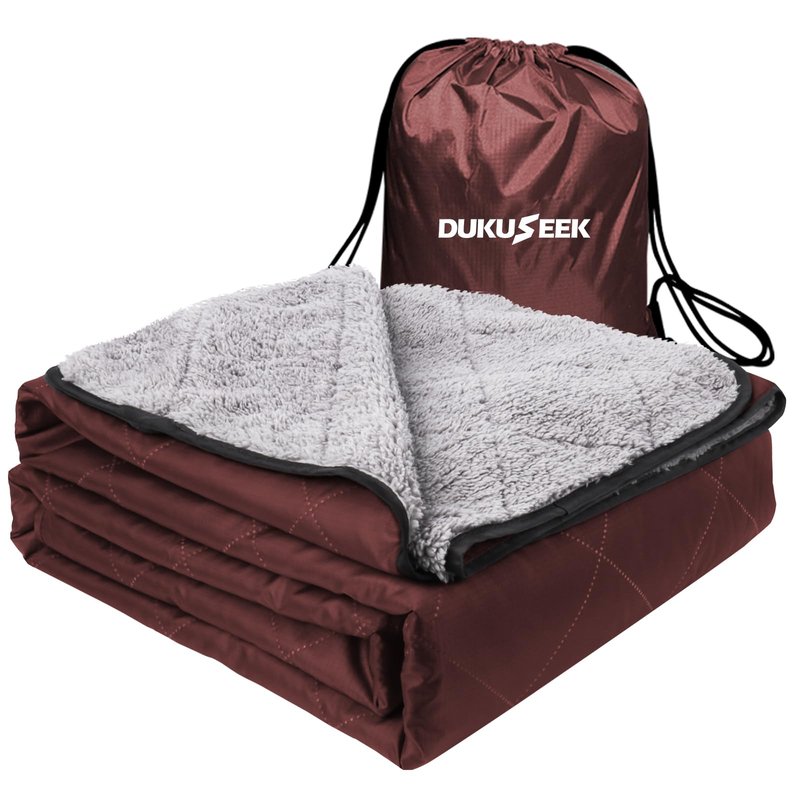 DUKUSEEK Outdoors Waterproof Throw Blanket with Hood, 79”x 59” Sherpa Fleece Stadium Windproof Blankets for Boat, Traveling, Camping, Football, Dogs, Outdoor Sporting Events-Machine Washable