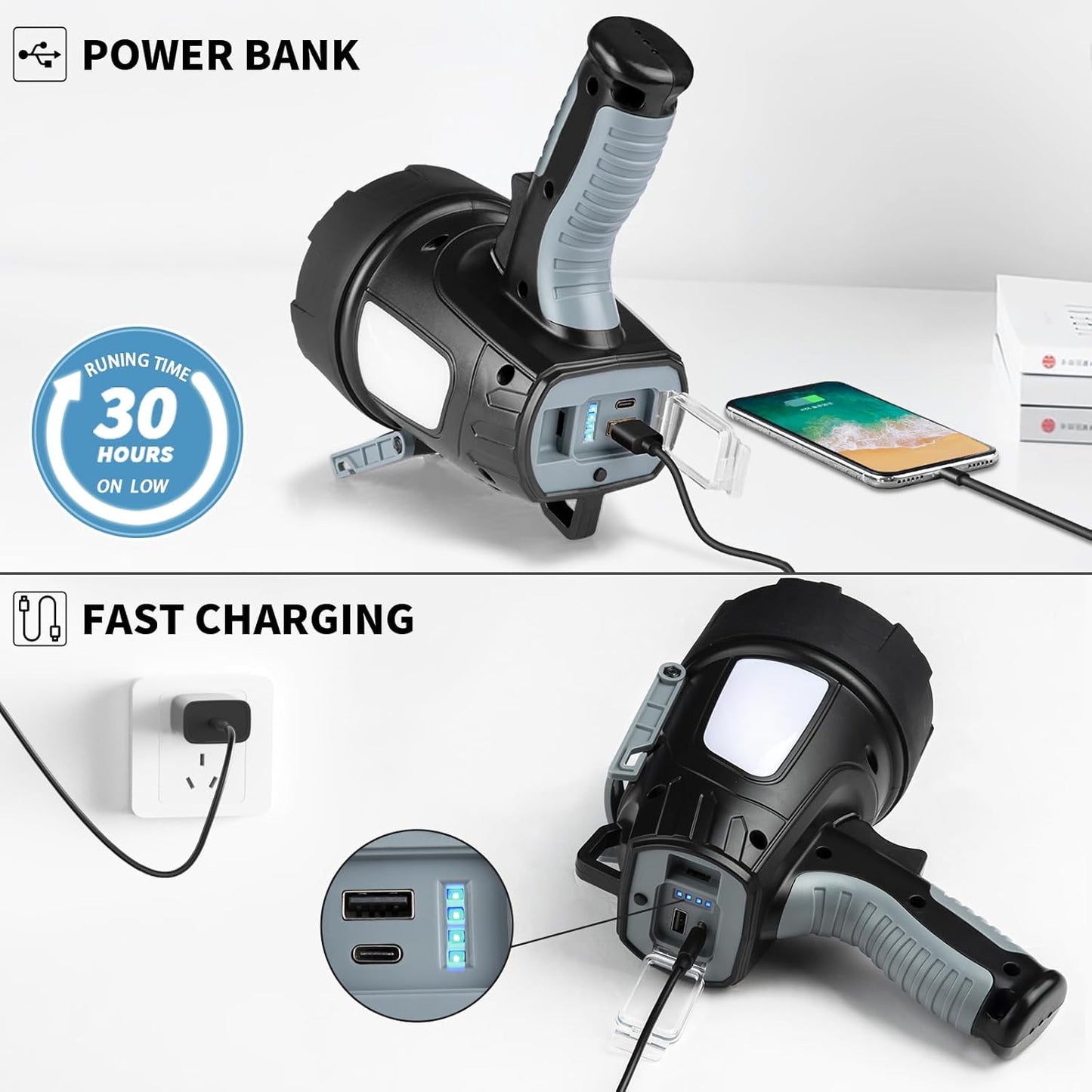 99,000 Lumen Rechargeable LED Spotlight with Tripod | 6 Modes & 30H Runtime for Outdoor Adventures