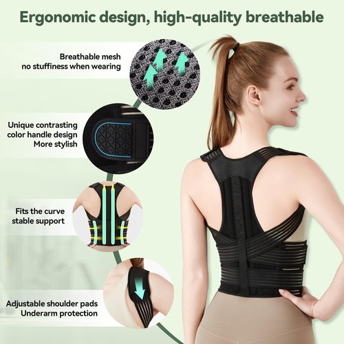 Back Brace Posture Corrector for Women and Men, 4-Point Back Support System for Upper/Lower Back Pain Relief, Scoliosis & Hunchback Correction, Adjustable & Breathable Shoulder Straightener, Large