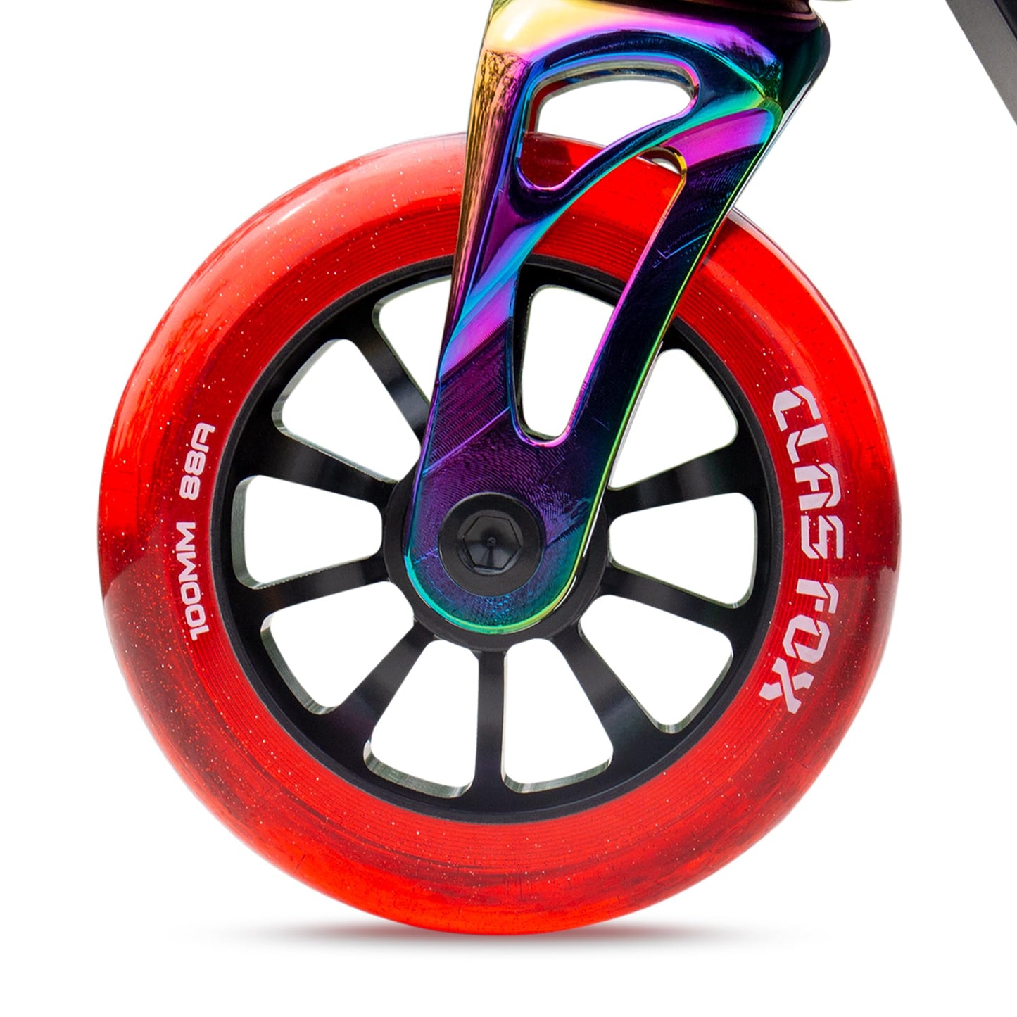 CLAS FOX Pro Scooter Wheels 100mm Transparent Sparkle PU with ABEC-9 Bearings CNC Metal Core (2pcs) (Red)