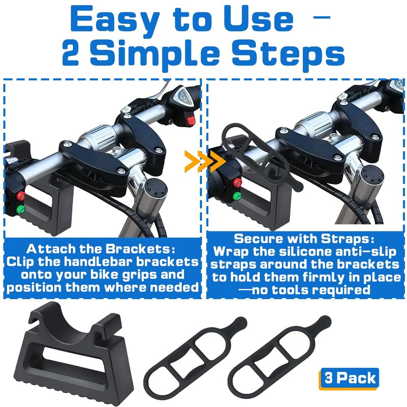 Stitokg (3-Pack) Bike Handlebar Stand with 6 Silicone Straps, Quick-Release Bracket for 29–34mm Grips, Stable Clip-On Support for Inverted Parking & Bike Maintenance, MTB Road & E-Bike Repair Tool