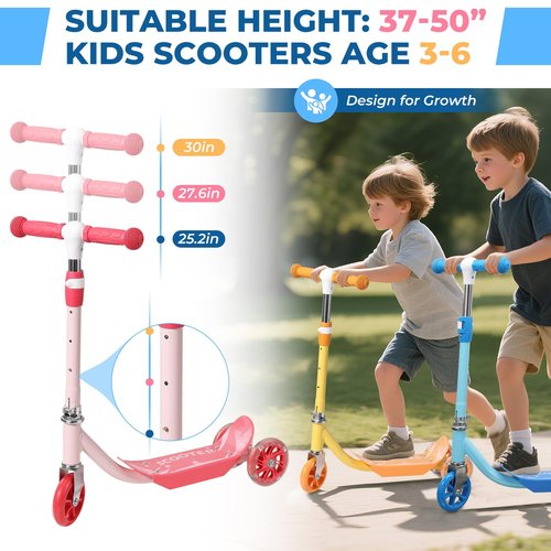 Kids Kick Scooter, Cool LED Light Up Scooter for Kids | 3 Height Adjustable | Awesome Flash Wheels, Gift for Boys & Girls (37-50") | Outdoor Play for Ages 3, 4, 5, 6