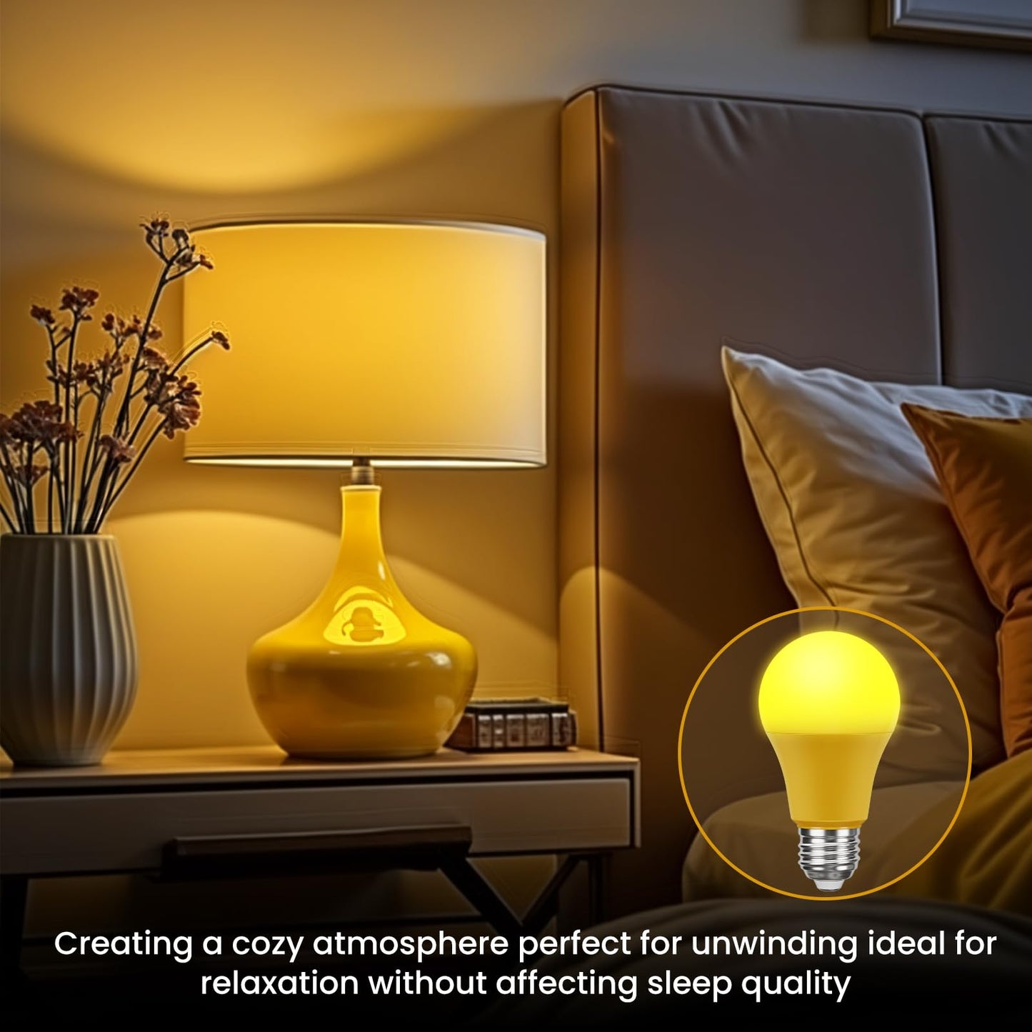 Roche Jaune Bug Light Bulbs, Yellow Bug Lights for Outside, A19 9W Equivalent 60W, 2000K Amber Porch Light Bulb, E26 Base, Not-Dimmable, Perfect for Patio, Deck, Backyard, 2 Pack