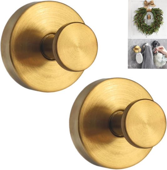 Suction Cup Hooks for Wreaths, 2025 New No Drill Suction Cup Hooks for Shower Hanging Towels, Wreath Hanger for Front Door, Holder for Glass Window Door Bathroom Mirrors (2pcs, Gold)