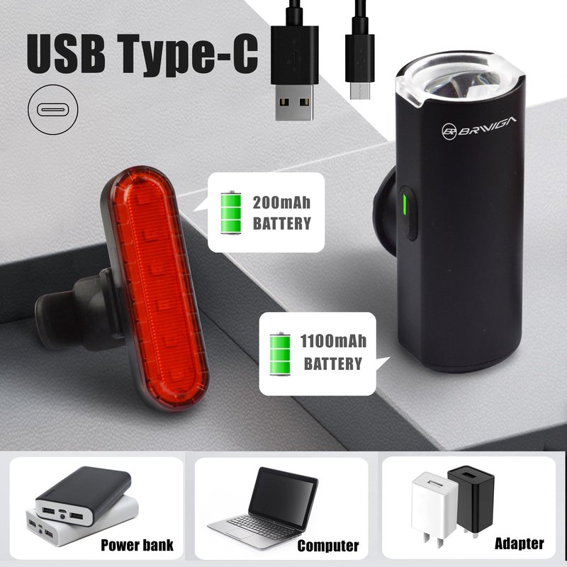BRIVIGA USB Rechargeable Bike Lights Front and Back, 550 Lumen Alloy LED Bicycle Headlight & Taillight for Night Riding, Waterproof USB Charging Mountain Bike Accessories for Adults & Kids, Easy Mount
