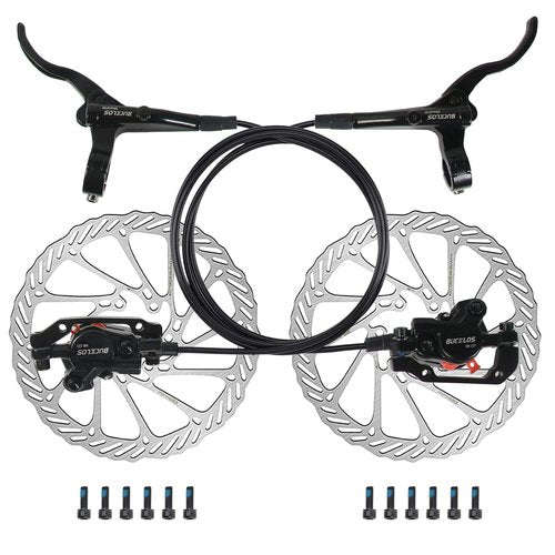 BUCKLOS MTB Hydraulic Disc Brakes Set with 160mm Rotors 2 Piston Bike Disc Brake Aluminum Alloy Levers with Calipers PM/IS Adapter Fit for Mountain Bike, Road Bike, BMX HB-323